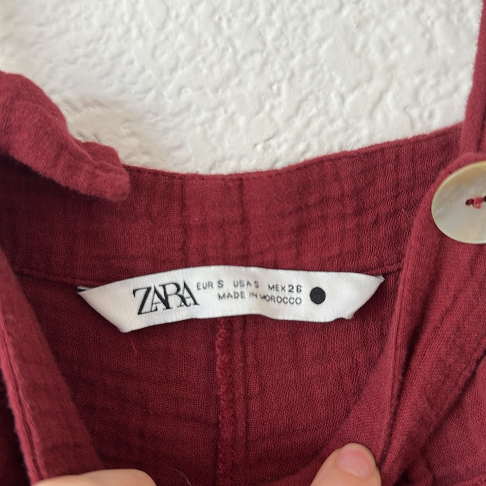 Zara slubbed cotton maroon mother pearl overall romper! - Picture 6 of 9